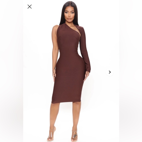 Fashion Nova Dresses & Skirts - Fashion Nova One-Shoulder Brown Dress